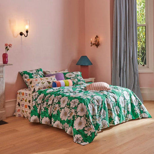 Tumbling Flower Green Organic Cotton Quilt Cover