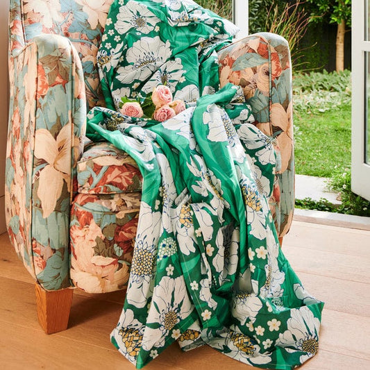 Tumbling Flower Green Organic Cotton Flat Sheet