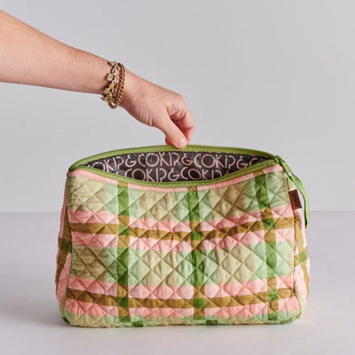 Pistachio Tartan Quilted Cotton Toiletry Purse