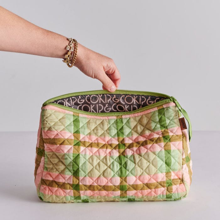 Pistachio Tartan Quilted Cotton Toiletry Purse