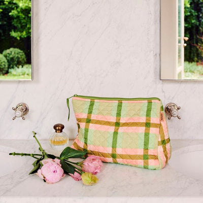 Pistachio Tartan Quilted Cotton Toiletry Purse