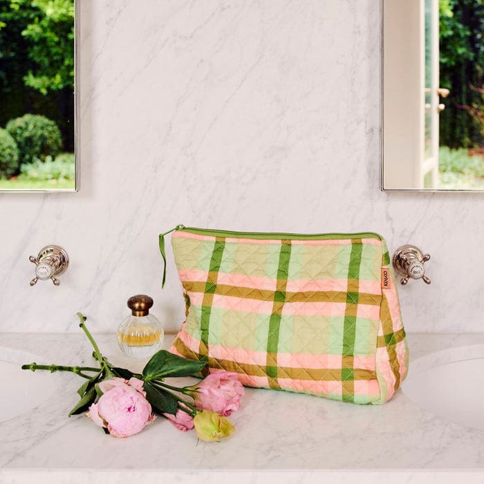 Pistachio Tartan Quilted Cotton Toiletry Purse