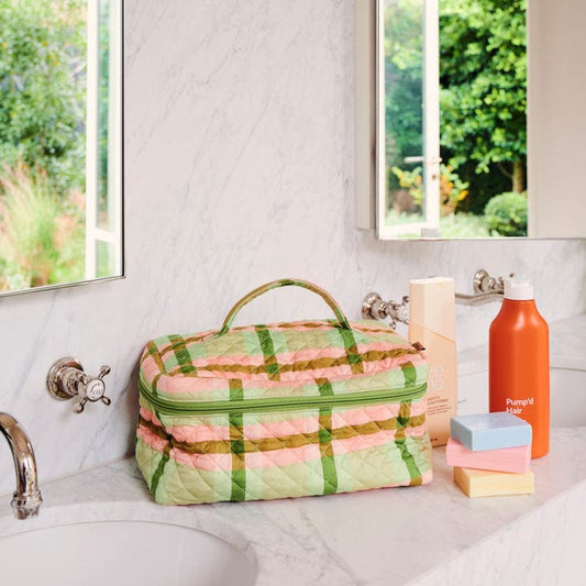 Pistachio Tartan Quilted Cotton Toiletry Case