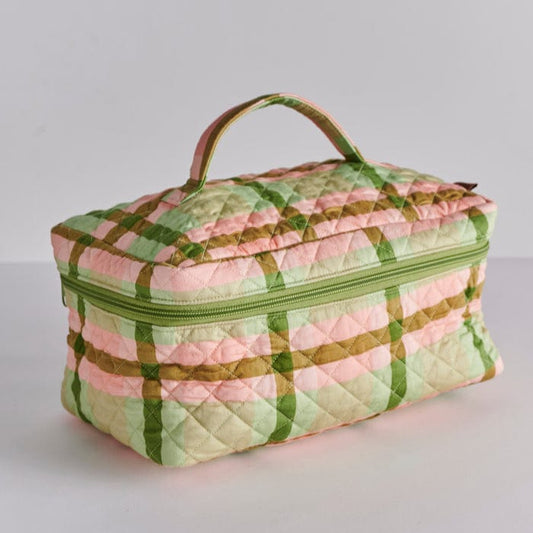 Pistachio Tartan Quilted Cotton Toiletry Case