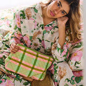 Pistachio Tartan Quilted Cotton Toiletry Purse
