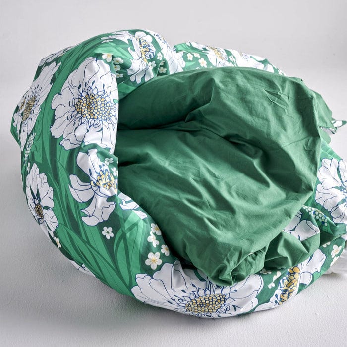 Tumbling Flower Green Organic Cotton Quilt Cover