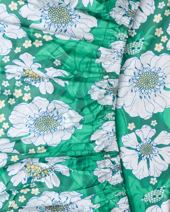 Tumbling Flower Green Organic Cotton Fitted Sheet