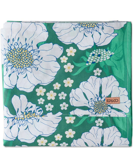 Tumbling Flower Green Organic Cotton Flat Sheet