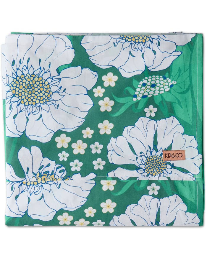 Tumbling Flower Green Organic Cotton Flat Sheet