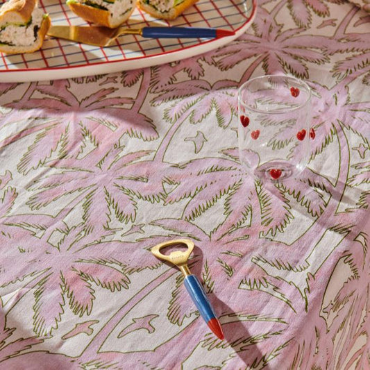 Balmy Palmy Round Linen Tablecloth - One Size