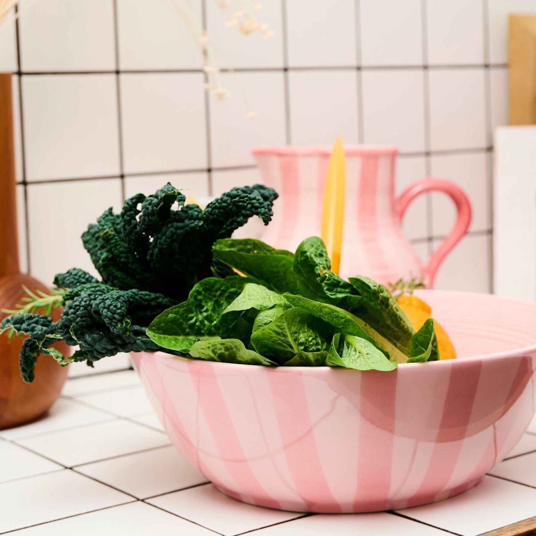 Pink Stripe Salad Bowl