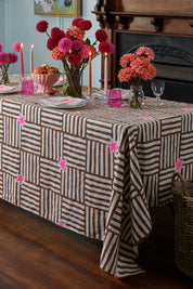 Capri Rattan + Highlighter Pink TableCloth | Natural Linen