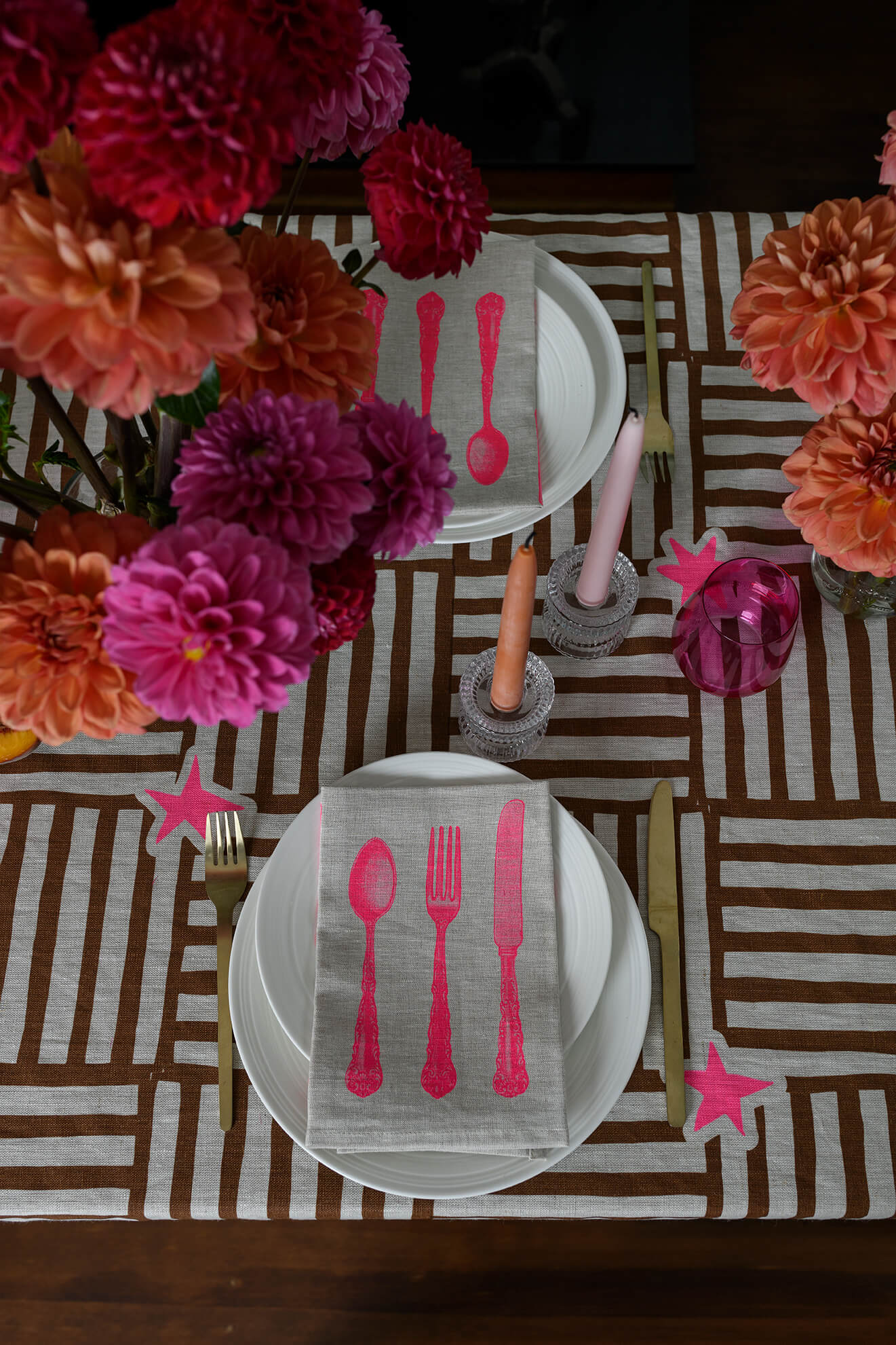 Capri Rattan + Highlighter Pink TableCloth | Natural Linen