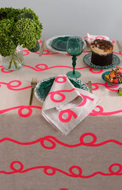 Stitches Neon Pink TableCloth | Natural Linen