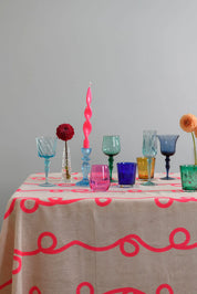 Stitches Neon Pink TableCloth | Natural Linen