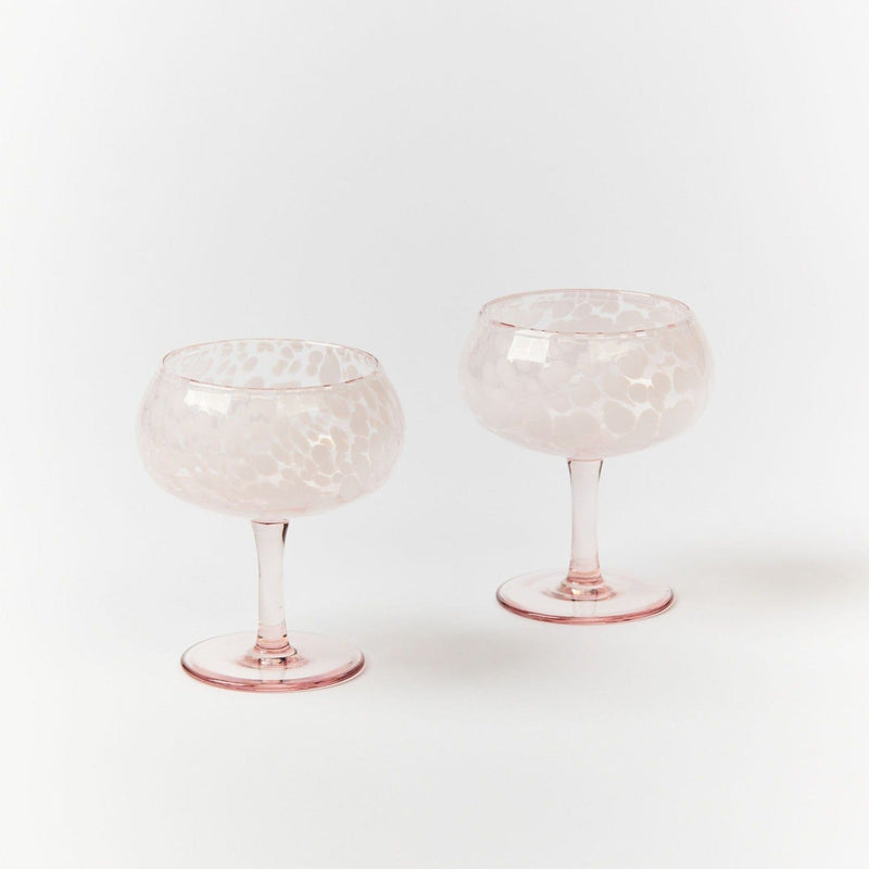 Glass Coupe Dots Pink - set of 2