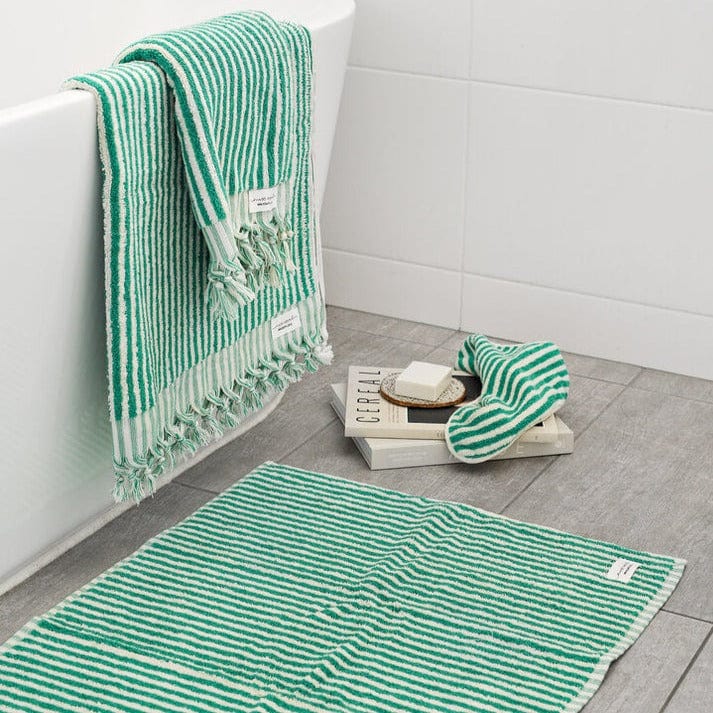 Cotton Bath Mat | Green Stripes