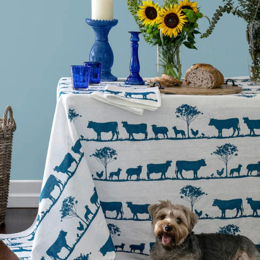 Navy Paddock Linen Tablecloth