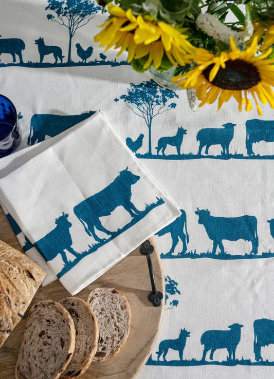 Navy Paddock Linen Tablecloth
