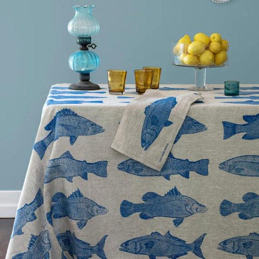 Cobalt Fish Linen Tablecloth