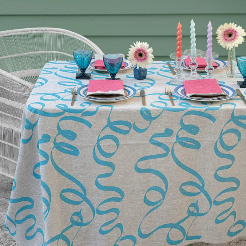 Light Blue Ribbon Linen Tablecloth