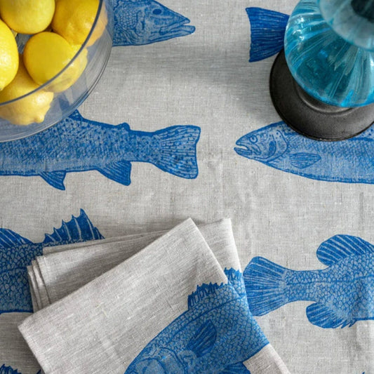 Cobalt Fish Linen Tablecloth