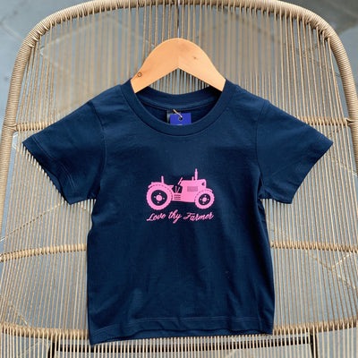 Navy T-Shirt with Pink Tractor