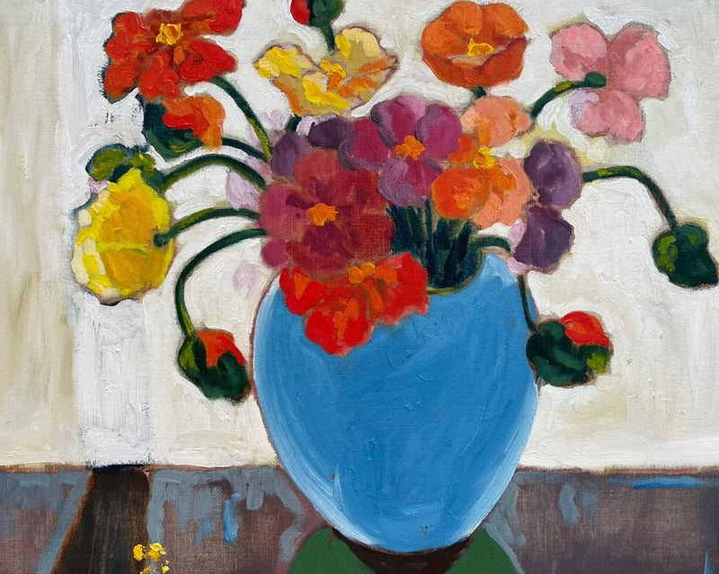 Poppies in Blue Vase